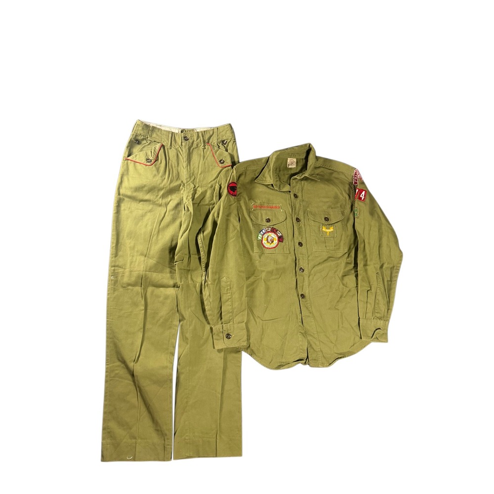 Vintage 50s 60s Boy Scouts BSA Uniform Set Mule Ear Sanforized Green Pants Shirt